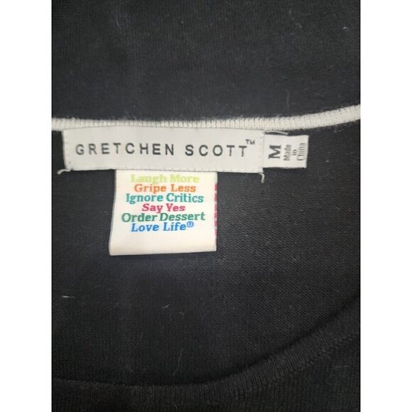 Gretchen Scott Sweater Black 3/4 Sleeve Pockets Gold Buttons Women's Medium - Picture 7 of 8
